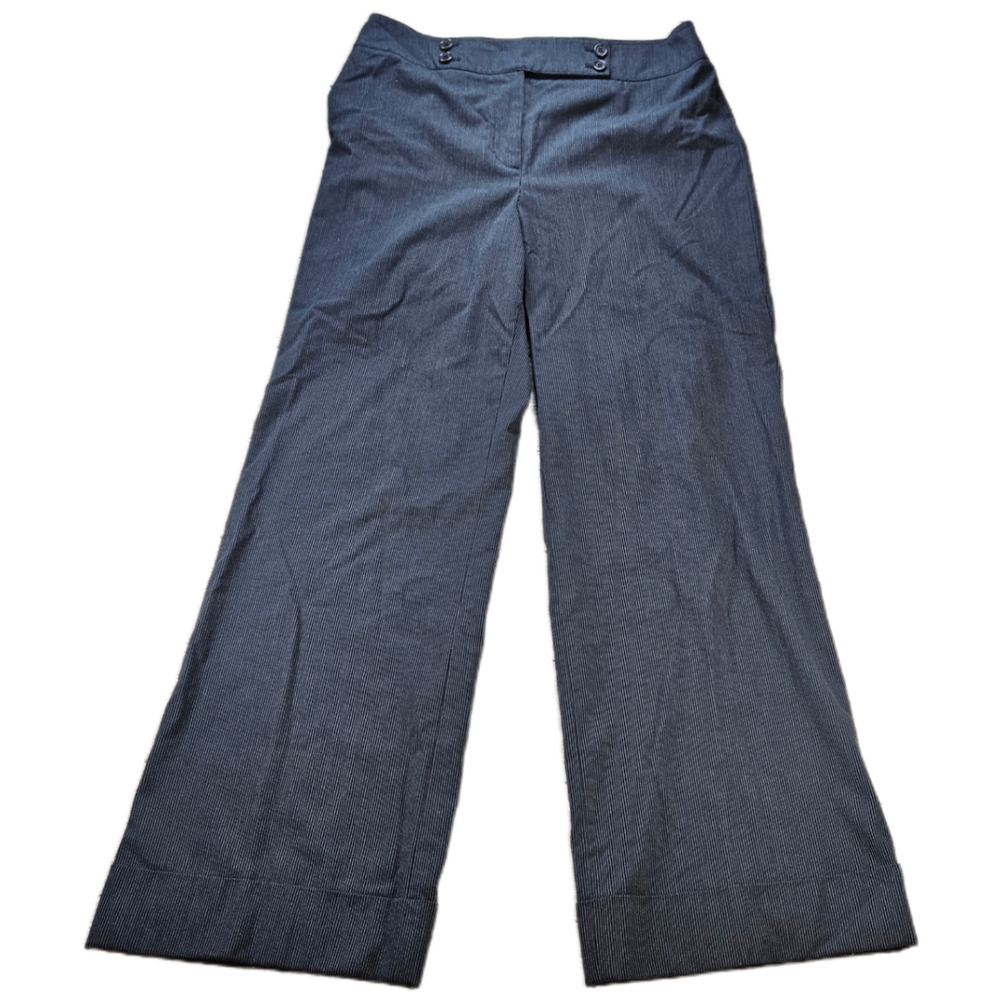 LOFT Ann Taylor Pants Women's Blue Pinstripe Size 12 Wide Leg Stretch Cuffed